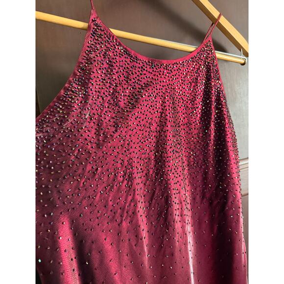 Y2K Vintage ASPEED Burgundy High Neck  Beaded Gown Prom Dress Extra Large - Picture 2 of 6